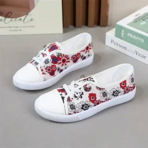 Lady Fashion Sweet Round Toe Red Floral Print