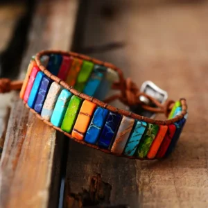 Multicolor Natural Stone Leather Wrap Bracelet