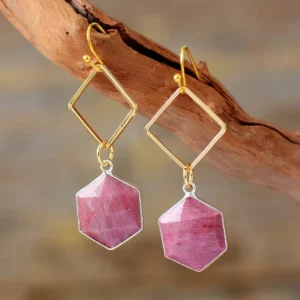 Elegant Hexagon Crystal Dangle Earrings