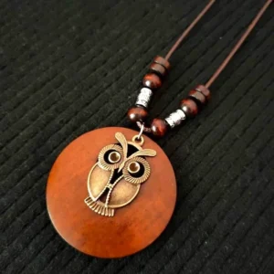 Boho Owl Leaf Pendant Necklace